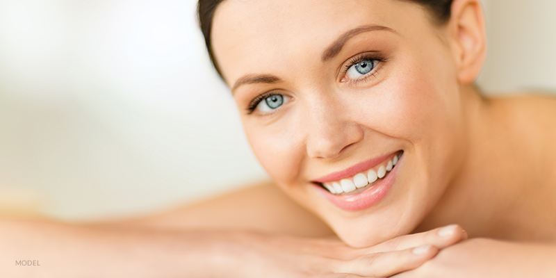 Close Up of Models Face with Bright Blue Eyes